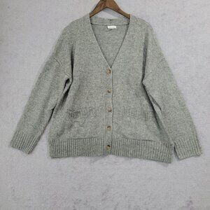 NEW Ella Moss Women's M Gray Button-Up Cardigan Relaxed Boyfriend Fit